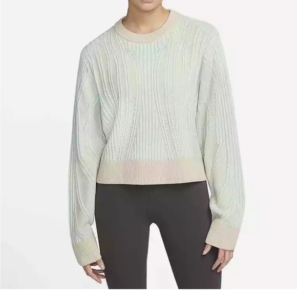 Nike Yoga Luxe Wool Blend Oversized Sweater Mint Green Tan S - Picture 1 of 10